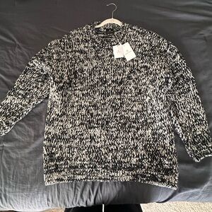 Anine Bing Black and White Marled Crewneck Sweater
